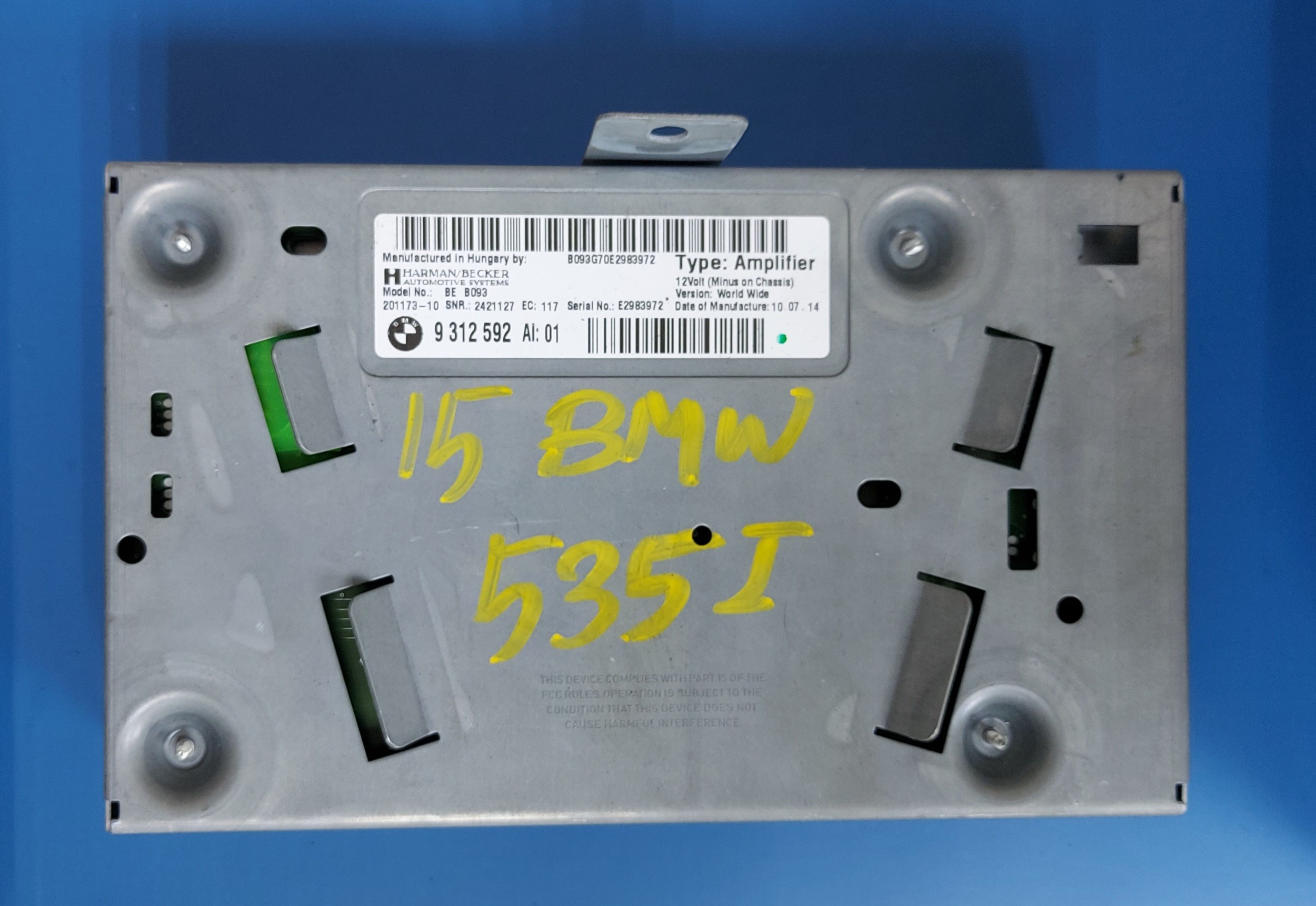 09-16 BMW 5 SERIES HARMAN BECKER RADIO AMPLIFIER MODULE OEM 9312592 / #U305